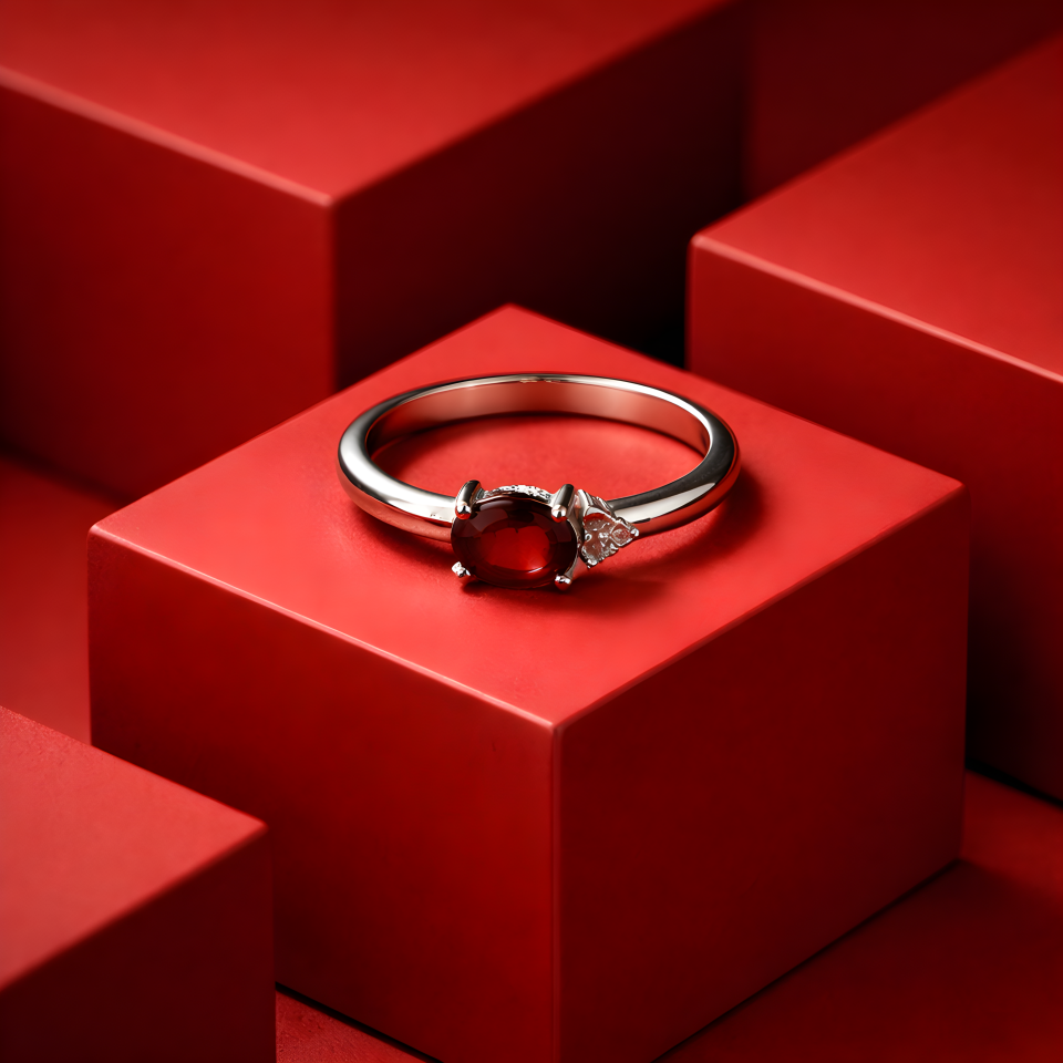 Garnet Taşlı Oval Kesim Gümüş Yüzük