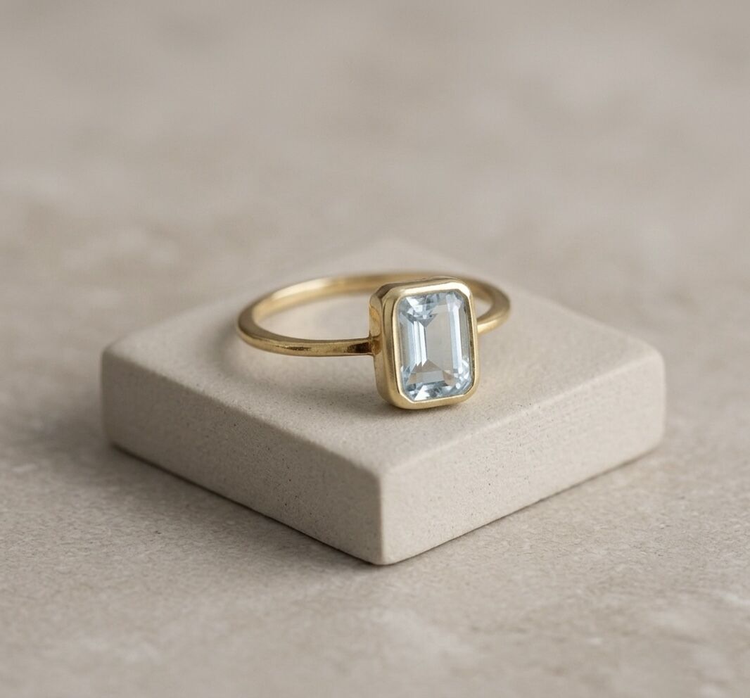 Topaz Taşlı Baget Kesim Gümüş Yüzük