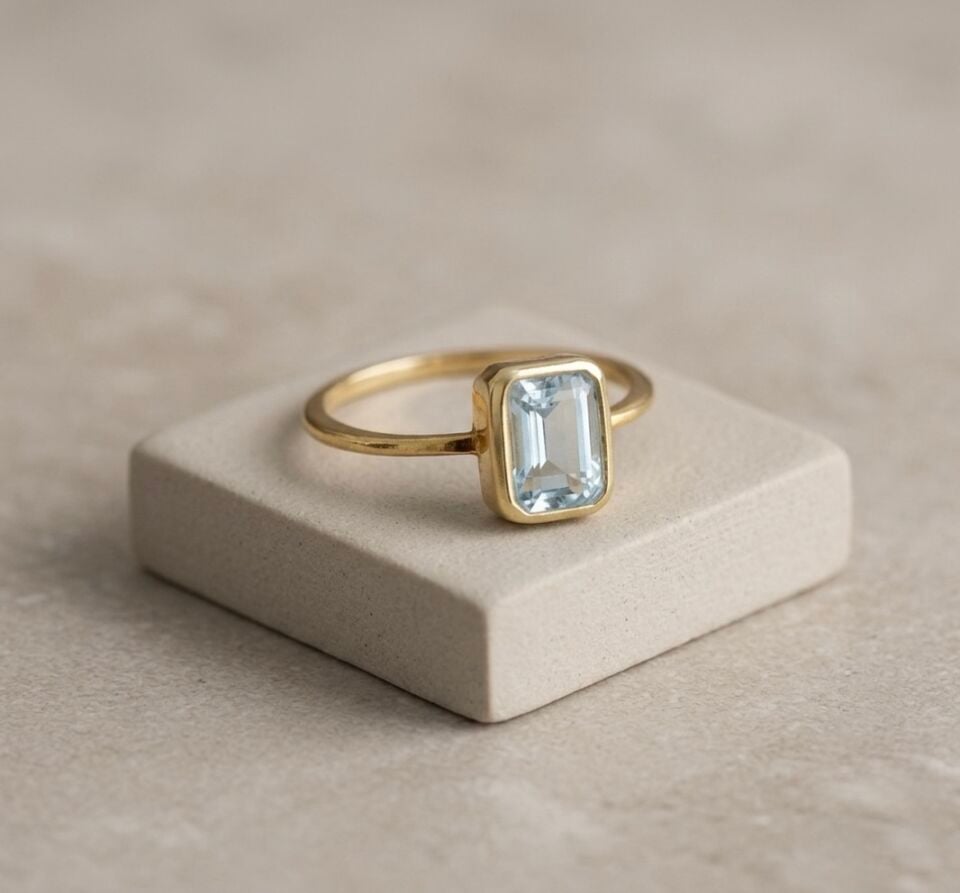 Topaz Taşlı Baget Kesim Gümüş Yüzük