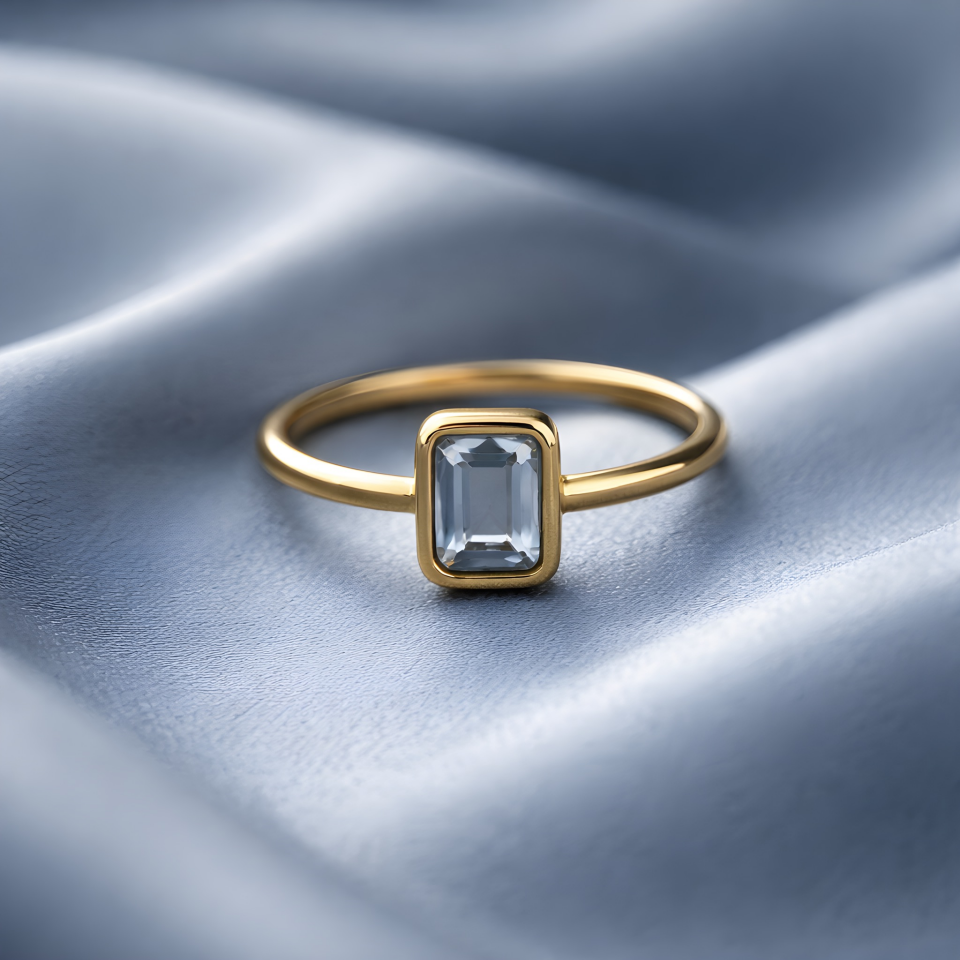 Topaz Taşlı Baget Kesim Gümüş Yüzük