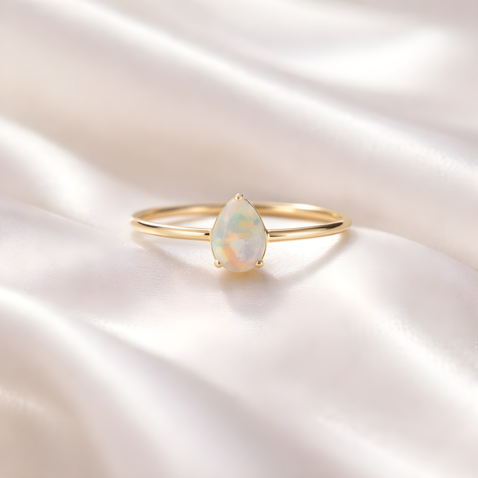 Opal Taşlı Damla Kesim Gümüş Yüzük