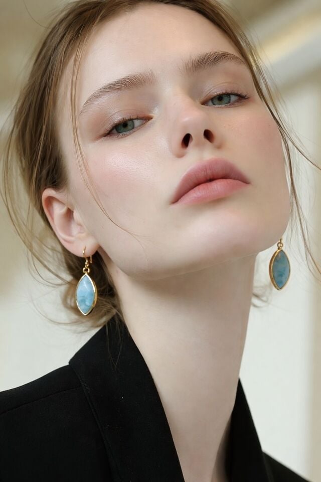 Larimar Taşlı Gümüş Küpe