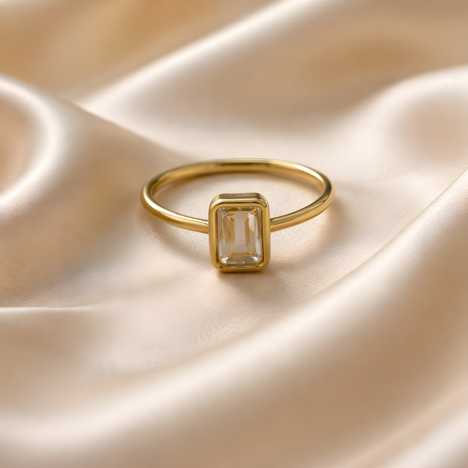 Sitrin Taşlı Baget Kesim Gümüş Yüzük