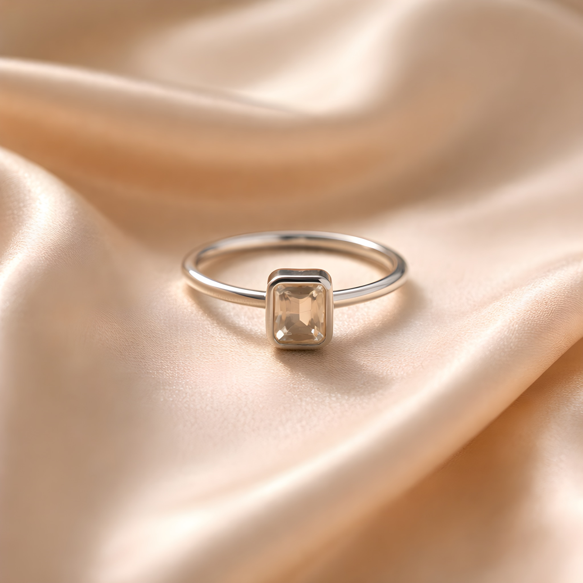 Sitrin Taşlı Baget Kesim Gümüş Yüzük