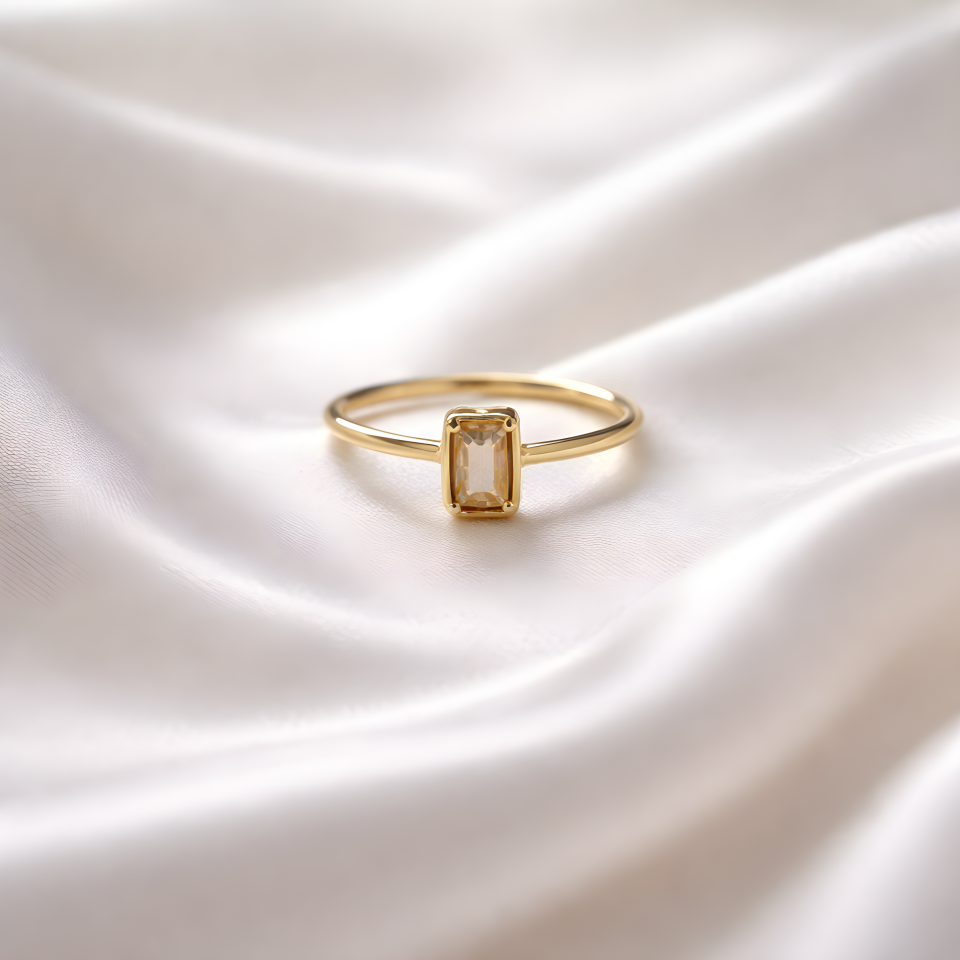 Sitrin Taşlı Baget Kesim Gümüş Yüzük