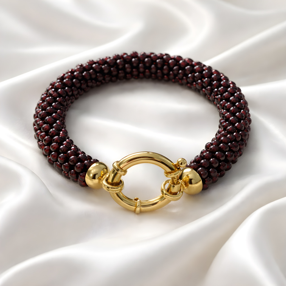 Altın Kaplama 925 Ayar Gümüş Garnet Bileklik