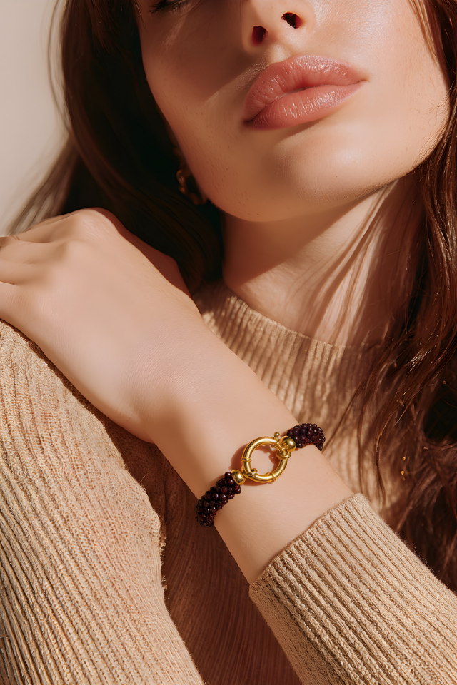 Altın Kaplama 925 Ayar Gümüş Garnet Bileklik