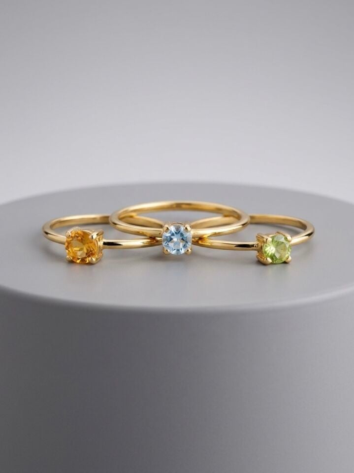 Topaz Taşlı Yuvarlak Kesim Gümüş Yüzük (İnce Halka)