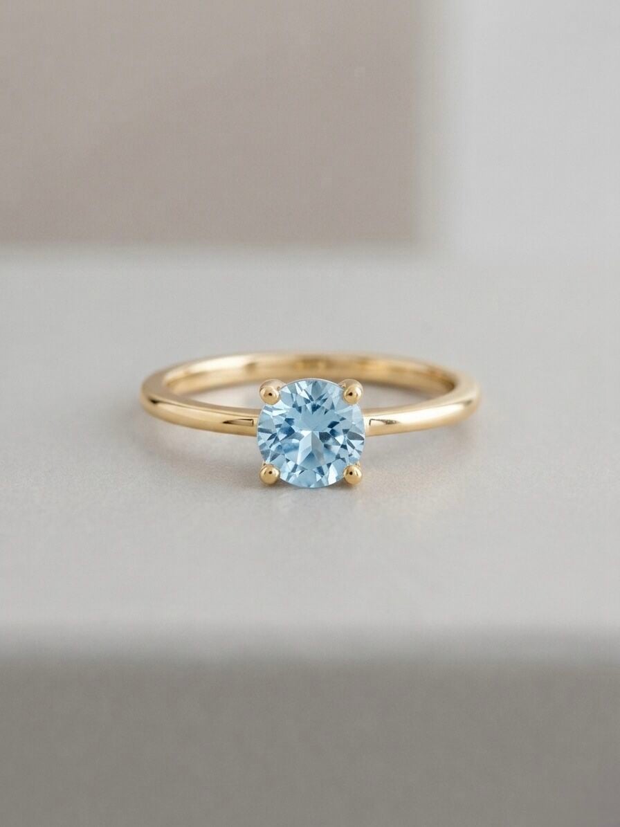 Topaz Taşlı Yuvarlak Kesim Gümüş Yüzük