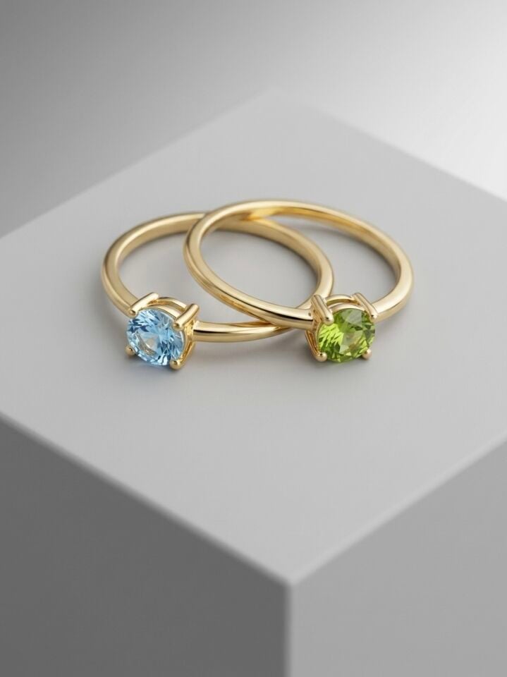 Topaz Taşlı Yuvarlak Kesim Gümüş Yüzük
